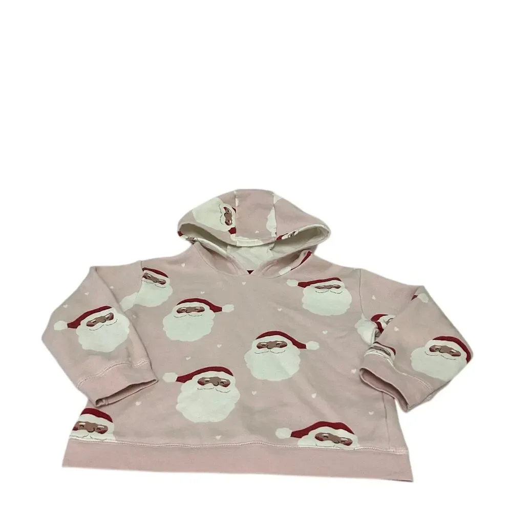 Carter's girls sz 5T Soft pink hooded Christmas sweatshirt w/Santa Claus faces